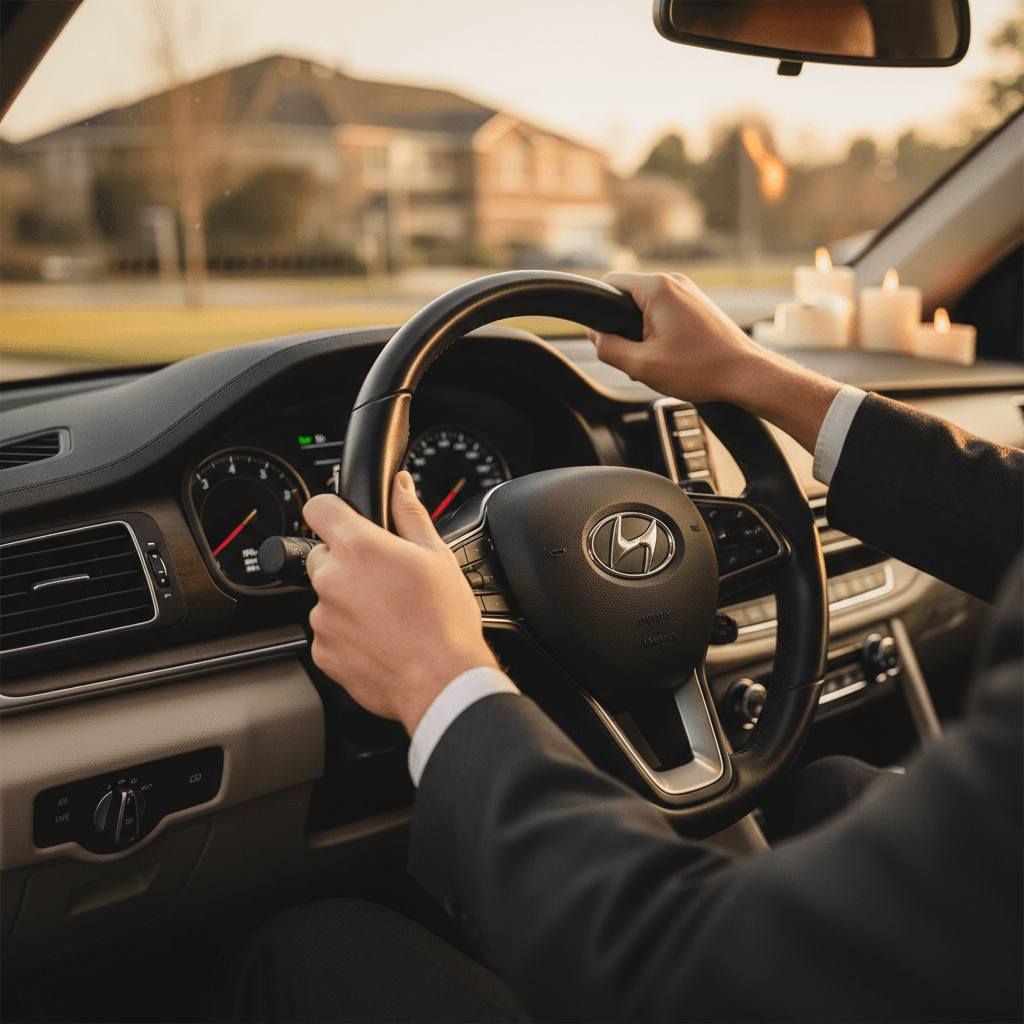 Instructor demonstrating proper hand positioning on steering wheel