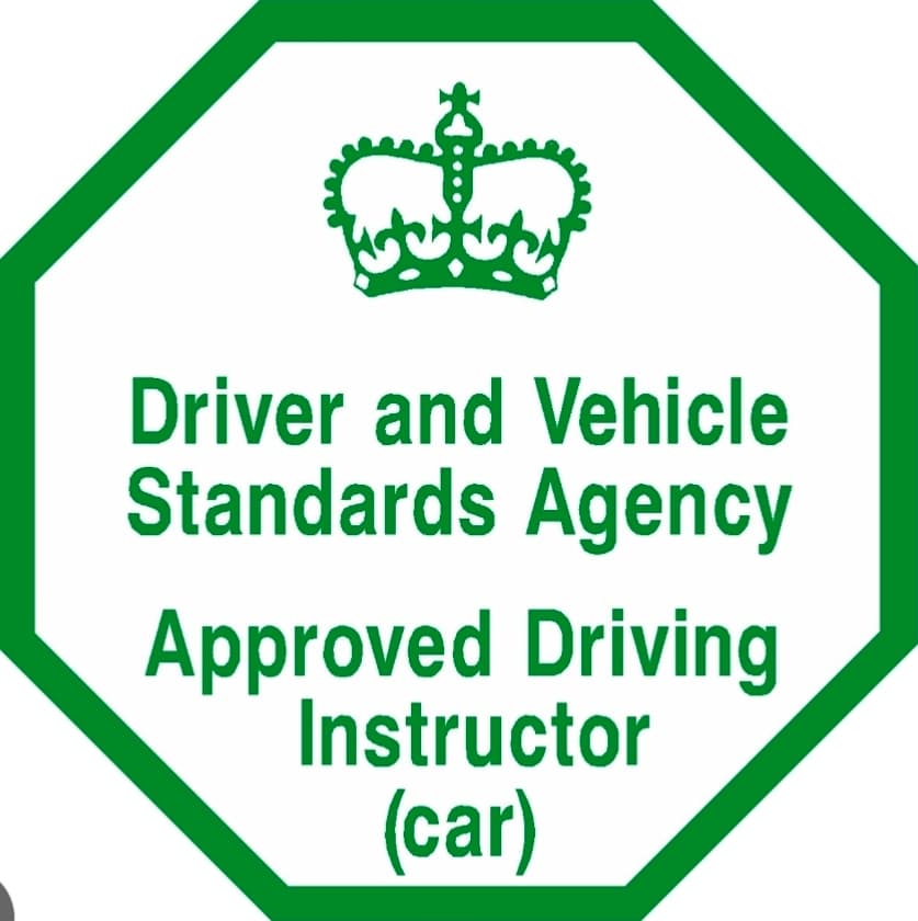 Driver and Vehicle Standards Agency Approved Driving Instructor (car) sign with green octagonal border.